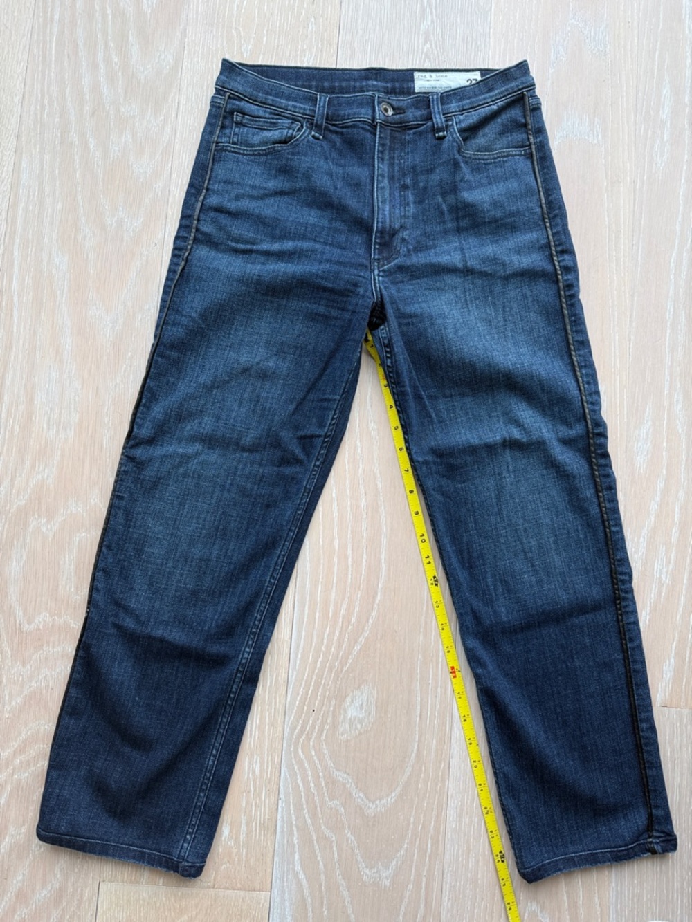 Rag & Bone Hattie Mid Rise w Black Leather Detail Straight-Leg Jeans